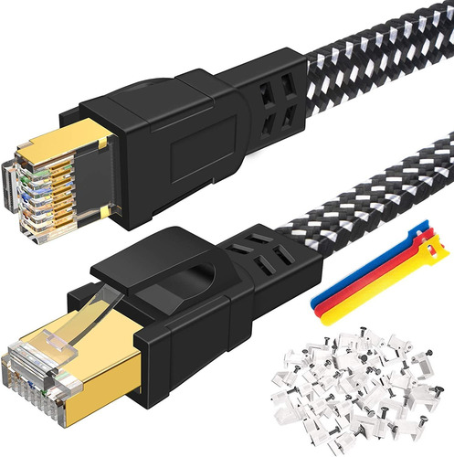 Cable Ethernet Cat 8 De 100 Pies, Cable De Red Plano De...