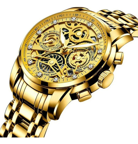 Reloj Dandy Brillantes Analogico Lujo Dorado Cronografo Star