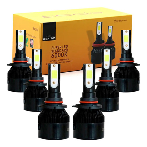 Kit 6 Lâmpada Super Led Code Farol Baixo Alto E Milha 6000k