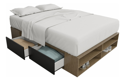 Cama Box Cajonera Con Zapatero P/ Sommier 2 Plazas 140 X 190