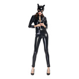 Traje De Halloween De Couro Estilo Mulher-gato Para Mulheres