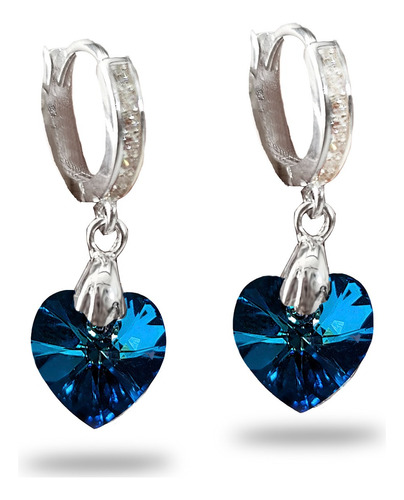 Aros Argollas Con Corazón Cristal 10mm Y Cubic Engarzados