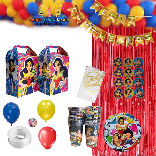 Mujer Maravilla Kit Fiesta 20 Niños Cumpleaños Decoración