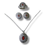 Set De Joyeria De Granate En Plata 925 Collar, Aretes,anillo