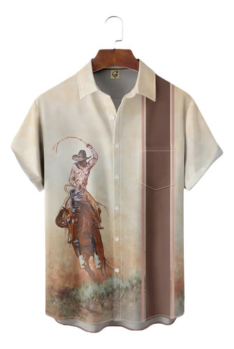 Camisa Hawaiana Unisex De Vaquero Occidental, Camisa De Play