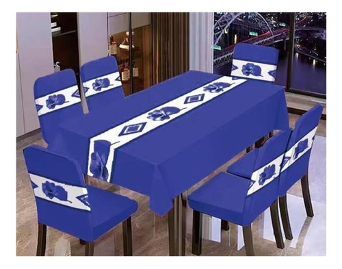 Set De Mantel + 6 Fundas De Sillas Para Comedor 7 Piezas