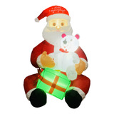 Inflable Navidad Mini Santa Con Regalo Y Oso 1.2m