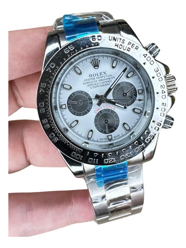 Relogio Masculino Rolex Daytona Prata Bisel Preto Com Cinza