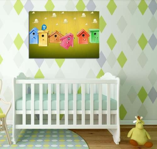 Vinilo Decorativo 50x75cm Pajaros Aves Casitas Nidos Bebe