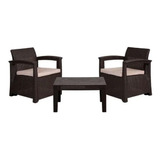  2 Poltronas Almofada Mesa De Centro Marron Escuro Rattan D7