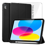 Capa Smart Cover Case P/ iPad 10 Ger. 10.9 10,9 + Película Cor Preto (c/ Suporte Para Caneta)