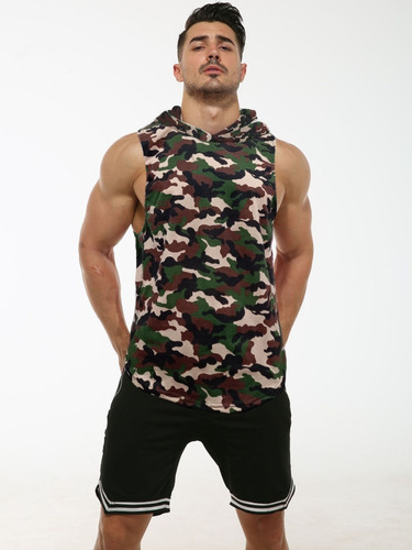 Polera Capucha Sin Mangas Gym / Musculosas Camuflada