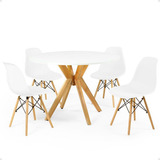 Mesa De Jantar Marci Branca 100cm + 4 Cadeiras Eames Eiffel Cor Branco