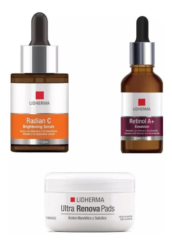 Radian C Serum + Retinol A+ Emulsion + Renova Pads Lidherma 