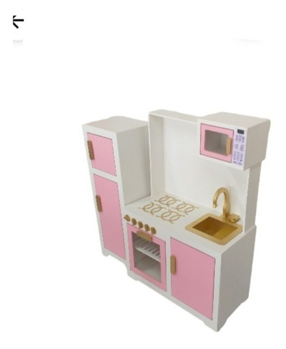 Kit Mini Cozinha Mdf Infantil Modulada Branca Rosa