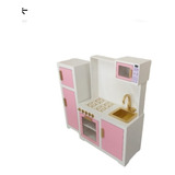 Kit Mini Cozinha Mdf Infantil Modulada Branca Rosa