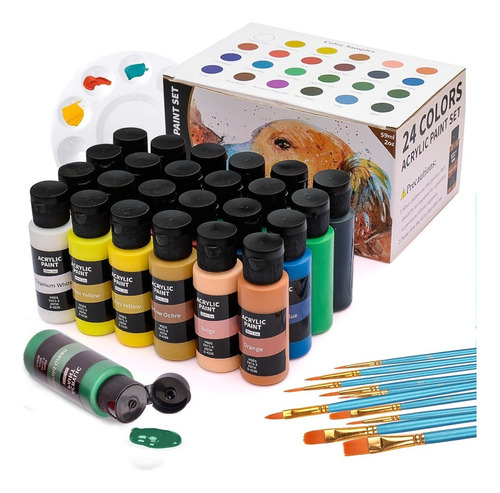 Kit De Pintura Acrílica 24 Colores 60 Ml Y Oleo Pincel 10pzs