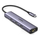 Ugreen 60600 Adaptador Ethernet Usb-c Com 3 Portas Usb 3.0