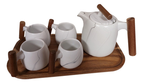 Set Cerámica Oriental 4 Tazas Y Tetera Con Infusor Y Bandeja