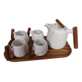 Set Cerámica Oriental 4 Tazas Y Tetera Con Infusor Y Bandeja