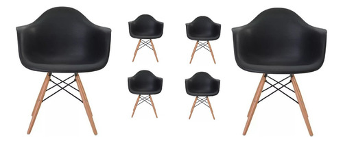Kit 6 Cadeiras Charles Eames Wood Com Braços Várias Cores