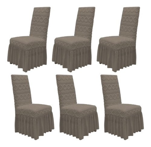 Set De 6 Fundas Marrón Tela Plush Para Silla Tela Ajustable 