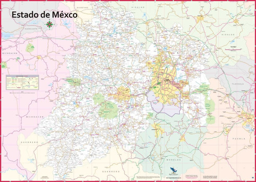 Mapa Del Estado De Mexico Mural Carreteras Calles Colonias