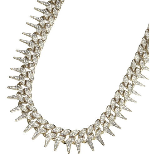 Collar Cadena Cubana Con Diamantes On Spines Simil Oro M®