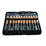 Set 12 Gubias Profesional Acero Mango Madera + Estuche Cuero