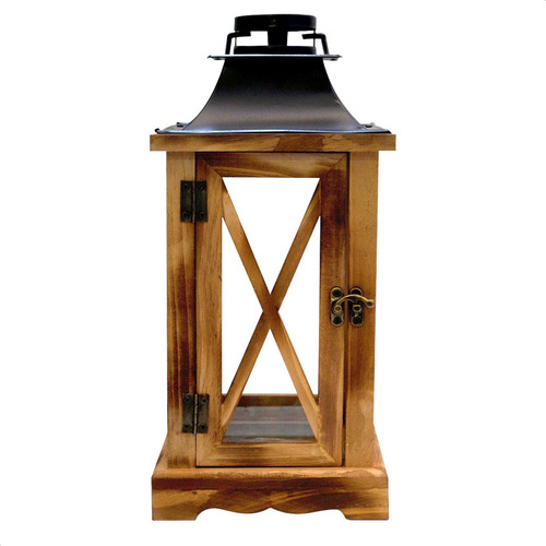 Farol Rectangular Madera Porta Vela 31cm Fanal Deco