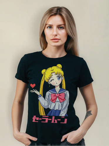 Playera Negra Estampado Serena Sailor Moon