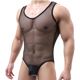 Body De Malla Con Bolsa Hombre Calzon Brief Clubwear Transpa