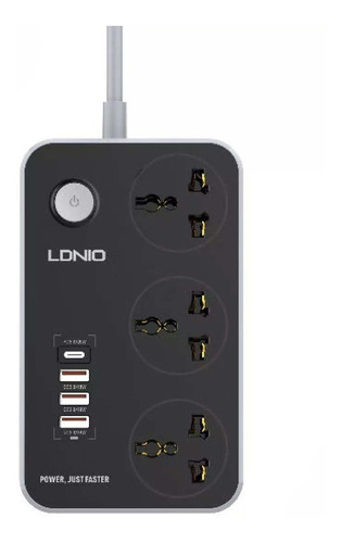 Zapatilla 220v Universal + 3 Puertos Usb + 1 Usb C Ldnio 