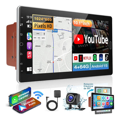 Autoestéreo 1360A Extraíble 10.1 In Eléctrica Girar Pantalla 360° 4+64g Estereo Pantalla Inalámbrica Apple Carplay Y Android Auto Pantalla Táctil Con Bluetooth 5.2 Auto Estéreos DSP EQ FM | Envío gratis