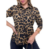 Blusa Camisa Feminina Social Animal Print Onça