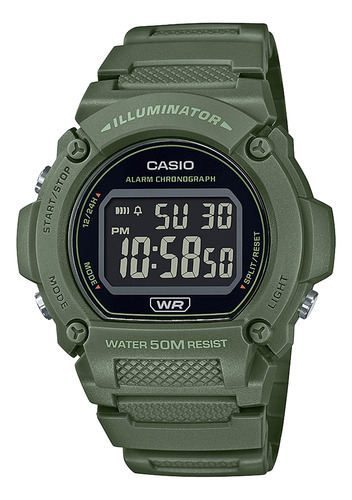 Reloj Casio Digital W-219hc-3b Verde Sumergible