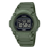 Reloj De Pulsera Casio W-219hc-3bvdf De Cuerpo Color Verde Oscuro, Digital, Para Mujer, Fondo Verde, Con Correa De Resina Color Verde, Dial Negro, Bisel Color Negro Y Hebilla Simple