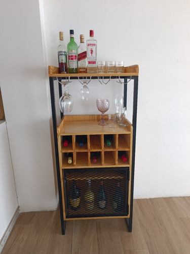 Vinoteca Mini Bar Hierro Y Madera Industrial 