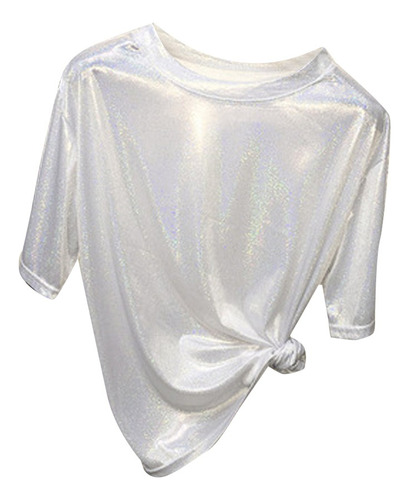 Camiseta Casual Holgada De Manga Corta Reflectante Brillante