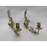 Candelabro De Pared Antiguo En Bronce Tallado De Flores 