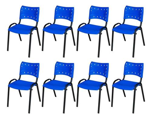 Kit 8 Cadeira Iso Base Preto Escola, Igreja Azul