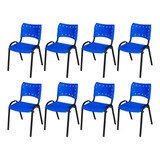 Kit 8 Cadeira Iso Base Preto Escola, Igreja Azul
