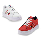 Dúo 2x1 Tenis Blanco Y Rojo Para Dama Mundo Terra