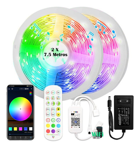 Fita Led 5050 Rgb Wifi Led Colorida 15m Para Quarto