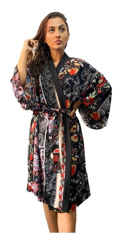  Kimono Estampado Robe Feminino Saida De Praia  - Drozzy 