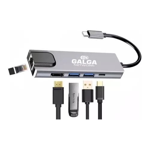 Adaptador Usb C Hub 5 En 1 Hdmi 4k/1tipoc/2usb 3.0/1rj45lan