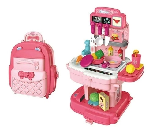 Cocinita Infantil Con Mochila 34 Piezas - 2 En 1 