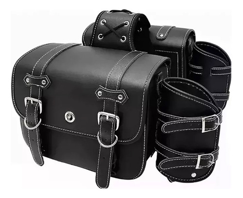 Bolso Lateral Negro De Cuero De Gran Capacidad Para Motocicl