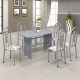 Conjunto De Mesa 140x75cm Tampo Granito Com 6 Cadeiras Wt