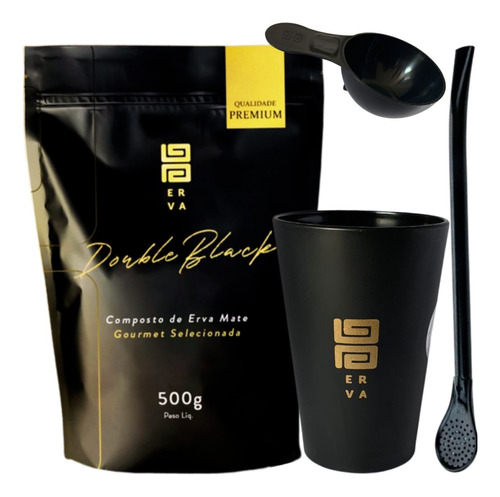 Kit Tereré Black Erva Cuia E Bomba Preta + Erva Sabores 500g